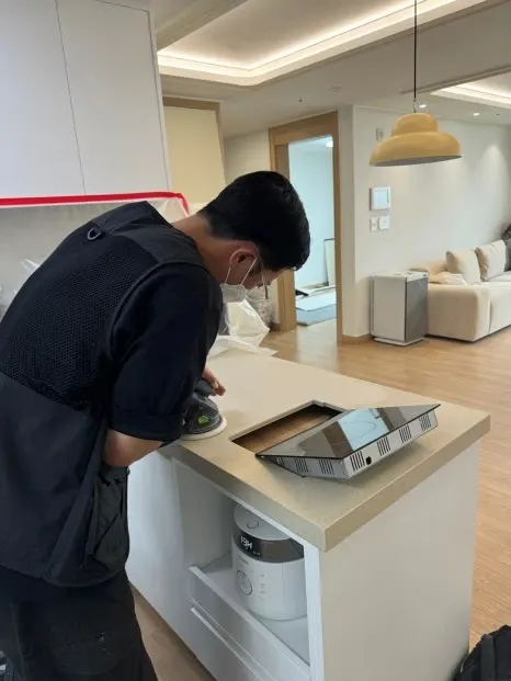 보도블럭 시공 실습 중